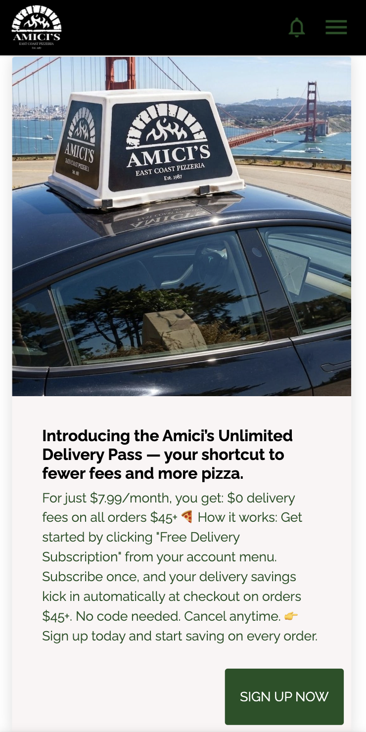 Amici's Unlimited Delivery Pass — Introducing the subscription program