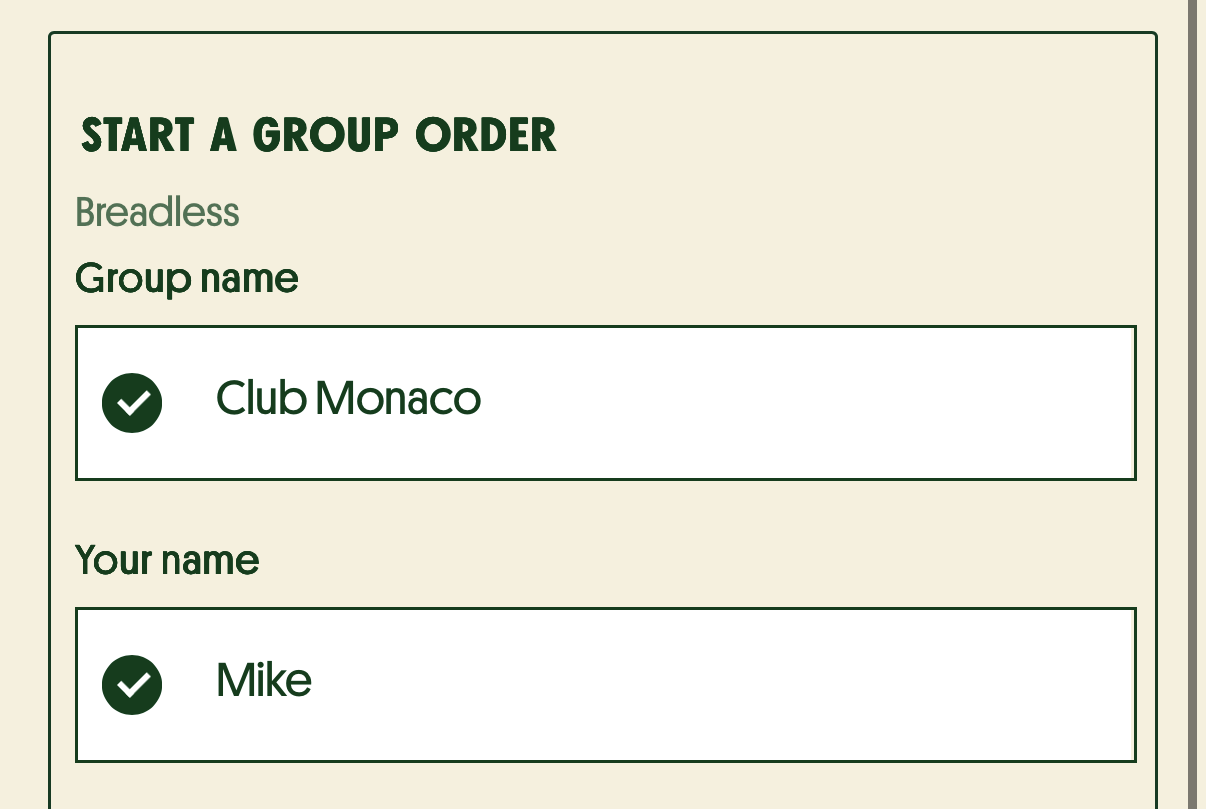 Name your group order screen