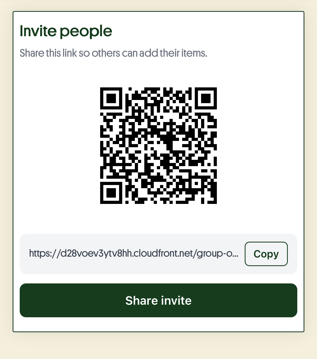 Share group order via WhatsApp, SMS, or QR code